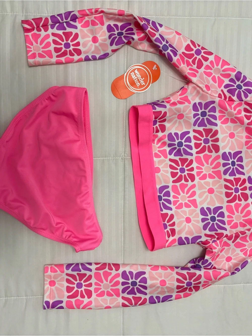 wonder nation Pink & Purple Floral Rash Guard Bikini Set